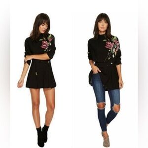 FREE PEOPLE SIZE SMALL GEMMA DRESS FLORAL BLACK BOHO HIPPIE WESTERN COWGIRL